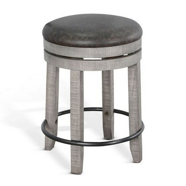 Zeka Swivel Counter Stool Set of 2, Rich Black Faux Leather, Gray