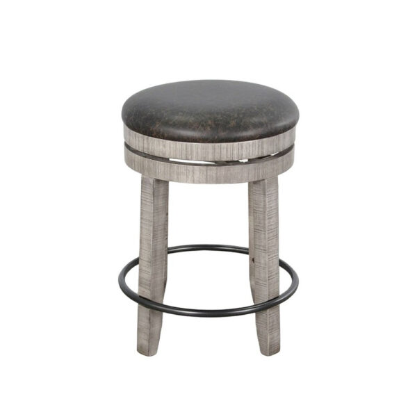 Zeka Swivel Counter Stool Set of 2, Rich Black Faux Leather, Gray