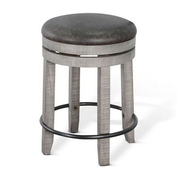 Zeka Swivel Counter Stool Set of 2, Rich Black Faux Leather, Gray