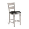 Zeka Barstool Chair Set of 2, Black Faux Leather, Gray Wood Ladderback