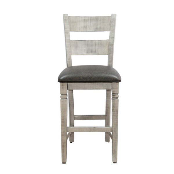 Zeka Barstool Chair Set of 2, Black Faux Leather, Gray Wood Ladderback