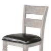 Zeka Barstool Chair Set of 2, Black Faux Leather, Gray Wood Ladderback