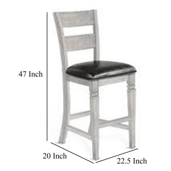 Zeka Barstool Chair Set of 2, Black Faux Leather, Gray Wood Ladderback