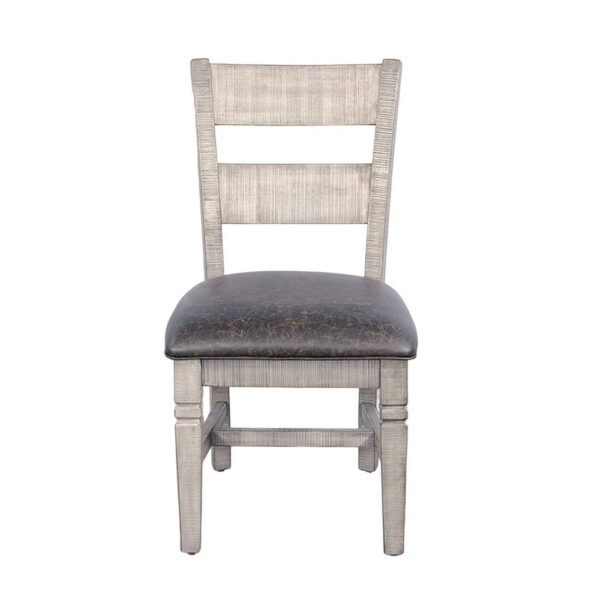 Camie Dining Chair Set of 2, Faux Leather, Brown Mahogany Ladderback