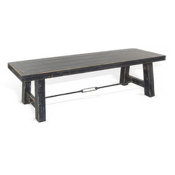 Rena Dining Bench, Turnbuckle Accent, 64 Inch Black Mahogany Wood