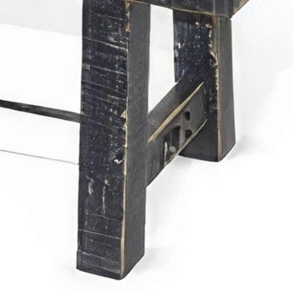 Rena Dining Bench, Turnbuckle Accent, 64 Inch Black Mahogany Wood