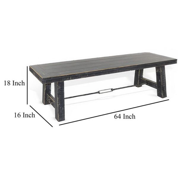 Rena Dining Bench, Turnbuckle Accent, 64 Inch Black Mahogany Wood