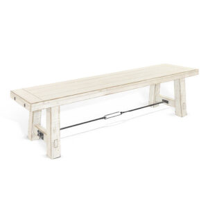 Rena Dining Bench, Turnbuckle Accent, 64 Inch White Mahogany Wood