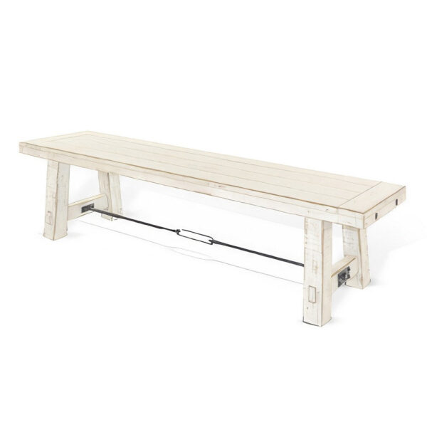 Rena Dining Bench, Turnbuckle Accent, 64 Inch White Mahogany Wood