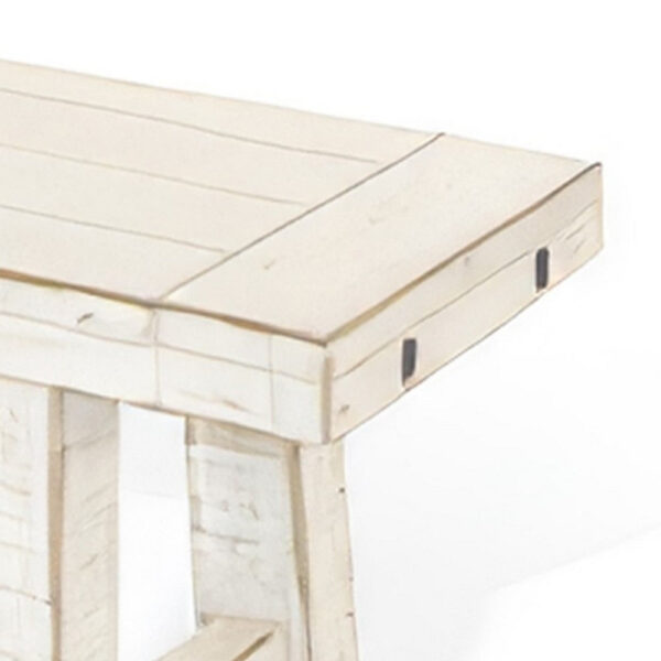 Rena Dining Bench, Turnbuckle Accent, 64 Inch White Mahogany Wood