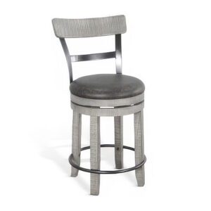 150220266991f76b4b907.jpeg Zeka Swivel Counter Stool Chair Set of 2, Faux Leather, Gray Mahogany