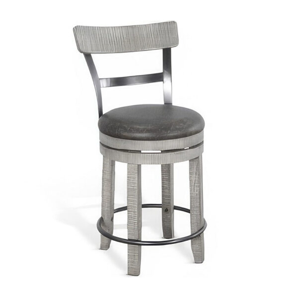 Zeka Swivel Counter Stool Chair Set of 2, Faux Leather, Gray Mahogany