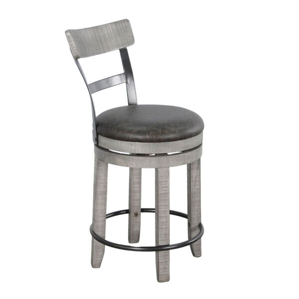 Zeka Swivel Counter Stool Chair Set of 2, Faux Leather, Gray Mahogany