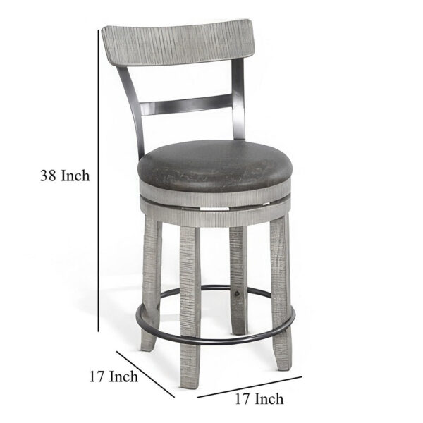 Zeka Swivel Counter Stool Chair Set of 2, Faux Leather, Gray Mahogany