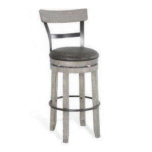 Zeka Swivel Barstool Chair Set of 2, Faux Leather, Gray Mahogany Wood
