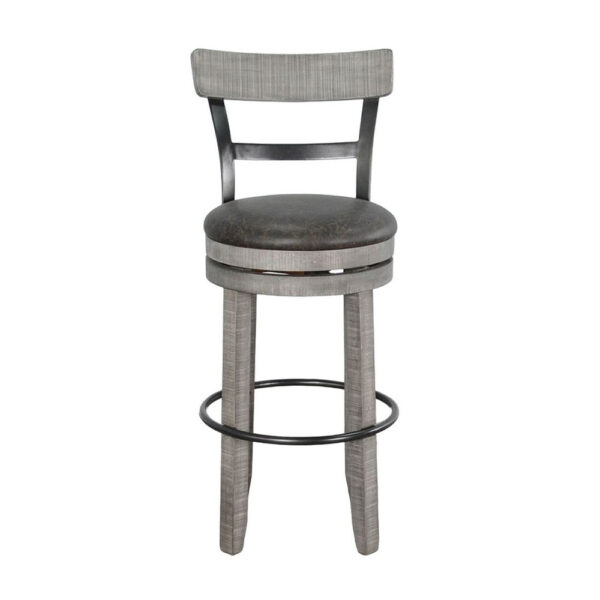 Zeka Swivel Barstool Chair Set of 2, Faux Leather, Gray Mahogany Wood