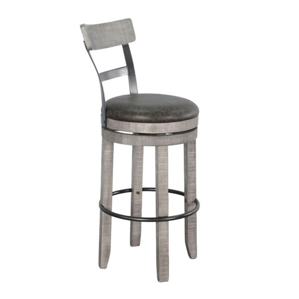 Zeka Swivel Barstool Chair Set of 2, Faux Leather, Gray Mahogany Wood
