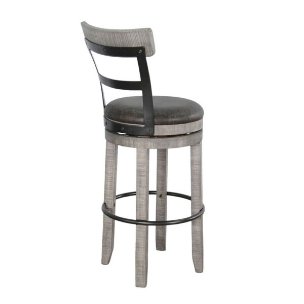 Zeka Swivel Barstool Chair Set of 2, Faux Leather, Gray Mahogany Wood