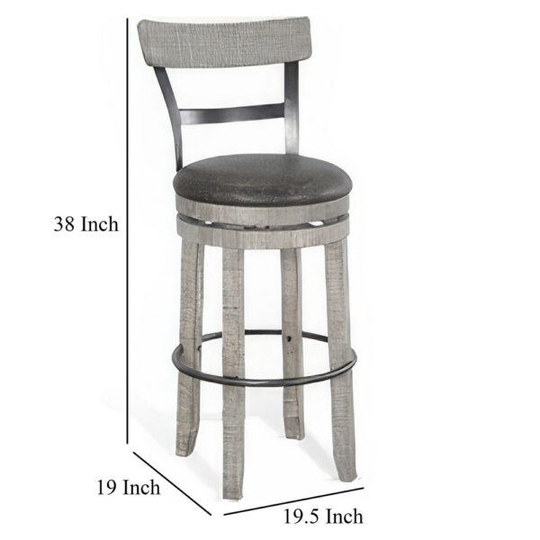 Zeka Swivel Barstool Chair Set of 2, Faux Leather, Gray Mahogany Wood