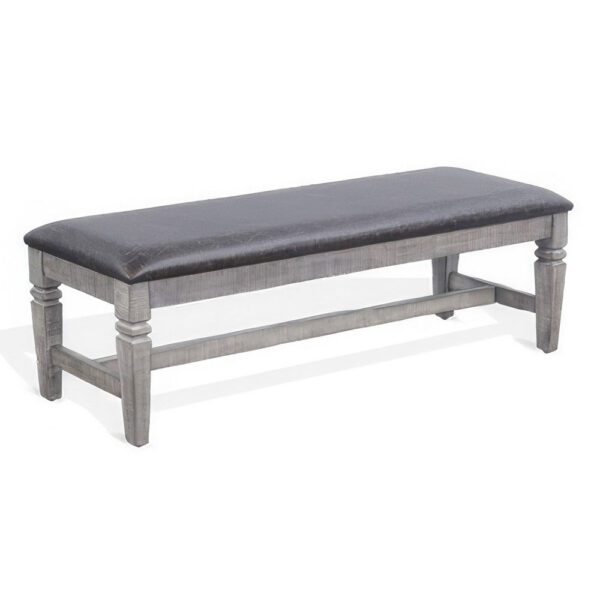 150220266991f7822f0e2.jpeg Camie Dining Bench, 56 Inch Faux Leather Seat, Gray Mahogany Wood
