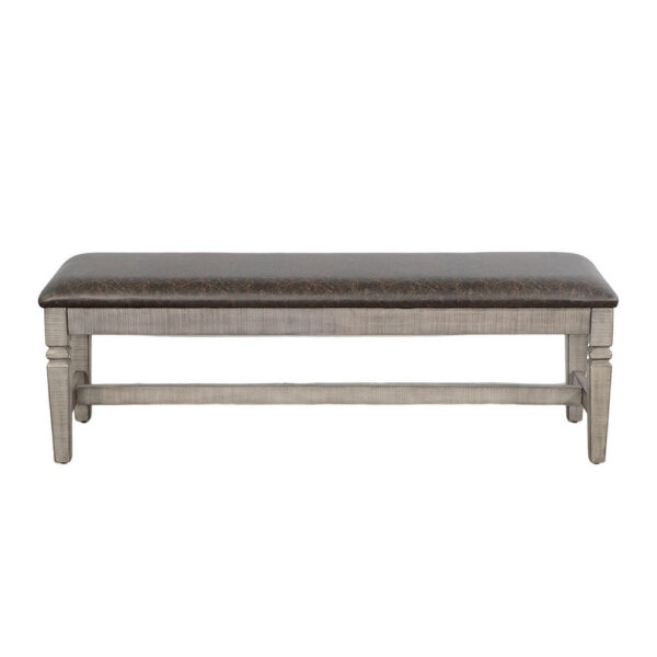 150220266991f783e1287.jpeg Camie Dining Bench, 56 Inch Faux Leather Seat, Gray Mahogany Wood