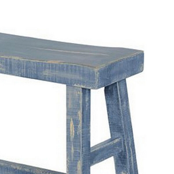 Rena Counter Height Bench | Trestle Legs with Footrests | 33" Wide Ocean Blue Mahogany Wood Frame