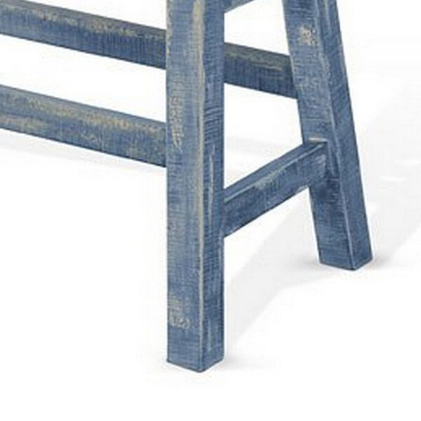 Rena Counter Height Bench | Trestle Legs with Footrests | 33" Wide Ocean Blue Mahogany Wood Frame