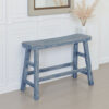 Rena Counter Height Bench | Trestle Legs with Footrests | 33" Wide Ocean Blue Mahogany Wood Frame