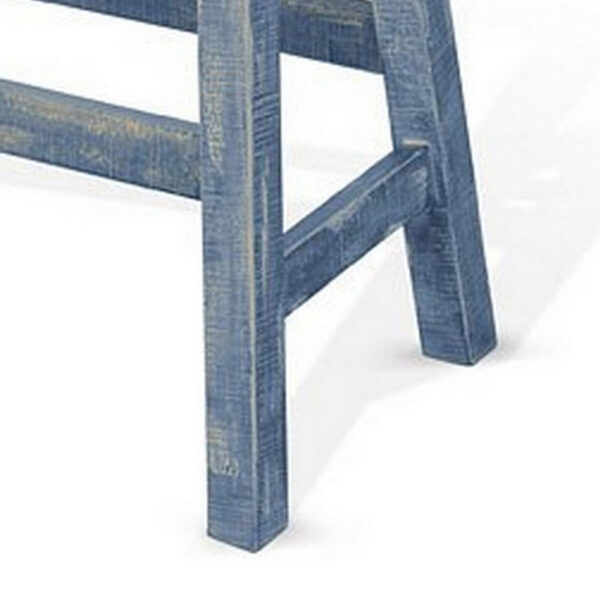 Rena Bar Height Bench | Trestle Legs with Footrests | 33" Wide Rustic Ocean Blue Mahogany Wood