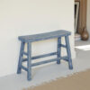 Rena Bar Height Bench | Trestle Legs with Footrests | 33" Wide Rustic Ocean Blue Mahogany Wood