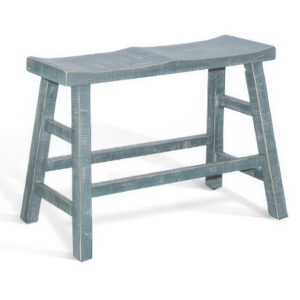 Rena Counter Height Bench, 33 Inch Seagrass Green Mahogany Wood Frame