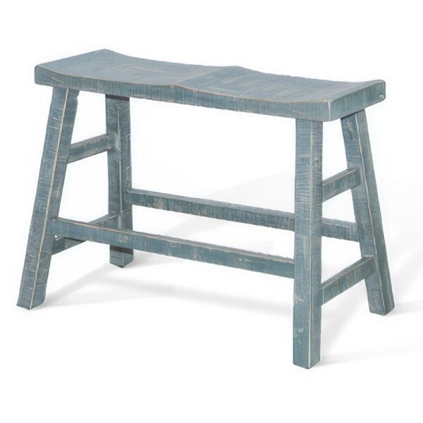 Rena Counter Height Bench, 33 Inch Seagrass Green Mahogany Wood Frame