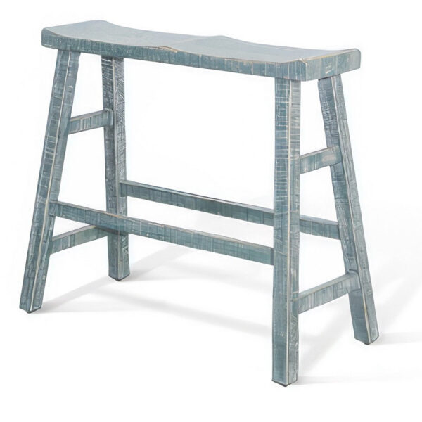 Rena Bar Height Bench, 33 Inch Rustic Seagrass Green Mahogany Wood