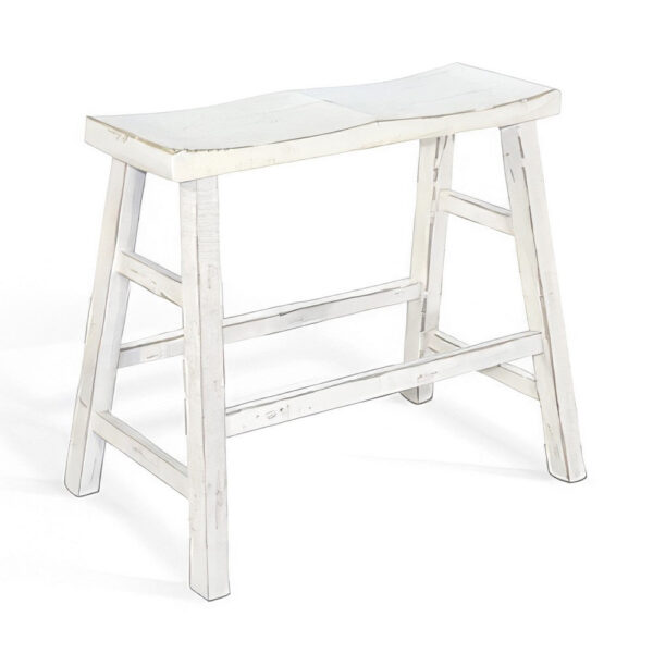 Rena Bar Height Bench | Trestle Legs with Footrests | 33" Wide Rustic White Sand Mahogany Wood