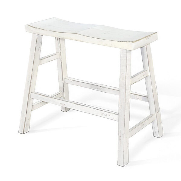 Rena Bar Height Bench | Trestle Legs with Footrests | 33" Wide Rustic White Sand Mahogany Wood