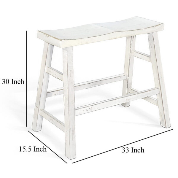 Rena Bar Height Bench | Trestle Legs with Footrests | 33" Wide Rustic White Sand Mahogany Wood