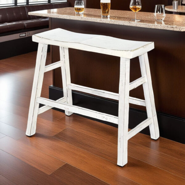 Rena Bar Height Bench | Trestle Legs with Footrests | 33" Wide Rustic White Sand Mahogany Wood