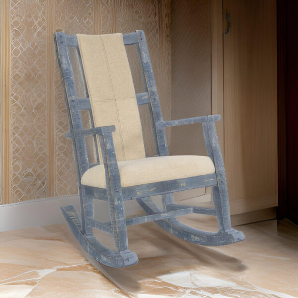 150220266991f7f4b3ba7.jpeg Rena Rocking Chair, Cushion Seat and Back, Blue Mahogany Mindy Wood