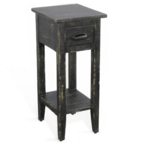Rena Chairside Table w Drawer and Shelf, 14 Inch Black Mahogany Wood