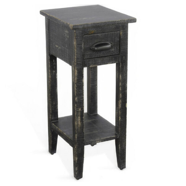 150220266991f803328a9.jpeg Rena Chairside Table w Drawer and Shelf, 14 Inch Black Mahogany Wood