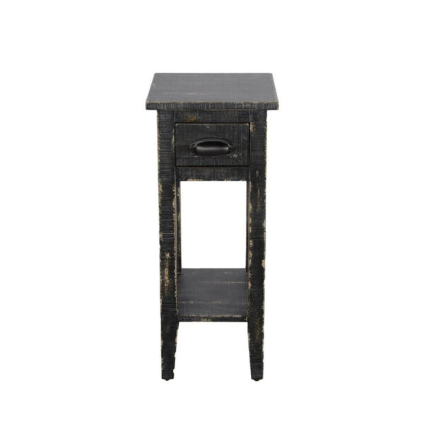 150220266991f8049c3f1.jpeg Rena Chairside Table w Drawer and Shelf, 14 Inch Black Mahogany Wood