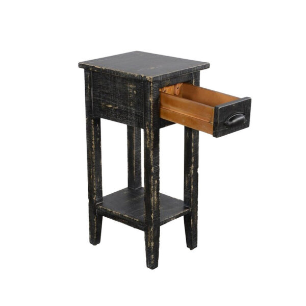 150220266991f806179c4.jpeg Rena Chairside Table w Drawer and Shelf, 14 Inch Black Mahogany Wood