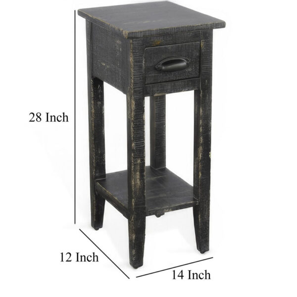 150220266991f8094e59d.jpeg Rena Chairside Table w Drawer and Shelf, 14 Inch Black Mahogany Wood