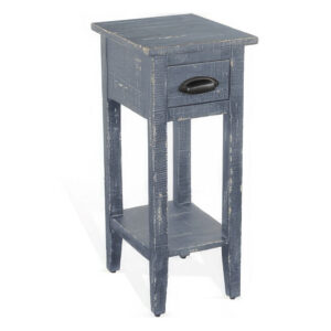 Rena Chairside Table with Drawer and Shelf, 14 Inch Blue Mahogany Wood