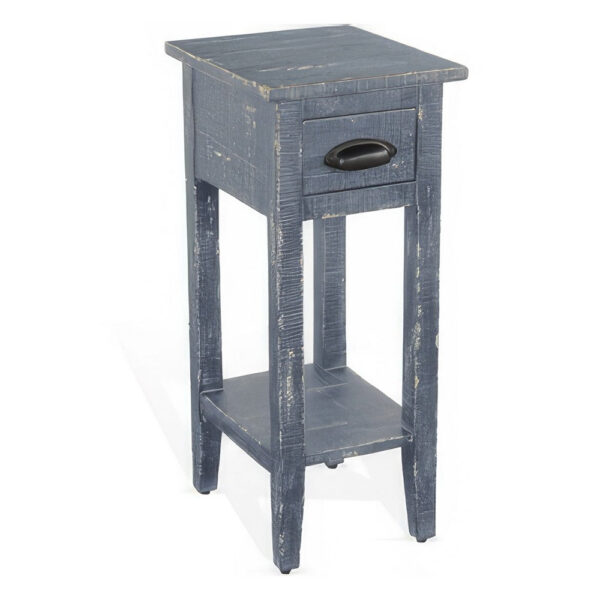 150220266991f80d8487b.jpeg Rena Chairside Table with Drawer and Shelf, 14 Inch Blue Mahogany Wood