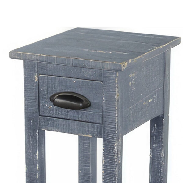 150220266991f811133d9.jpeg Rena Chairside Table with Drawer and Shelf, 14 Inch Blue Mahogany Wood