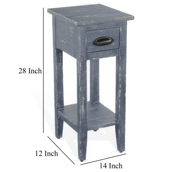 150220266991f81579d3a.jpeg Rena Chairside Table with Drawer and Shelf, 14 Inch Blue Mahogany Wood
