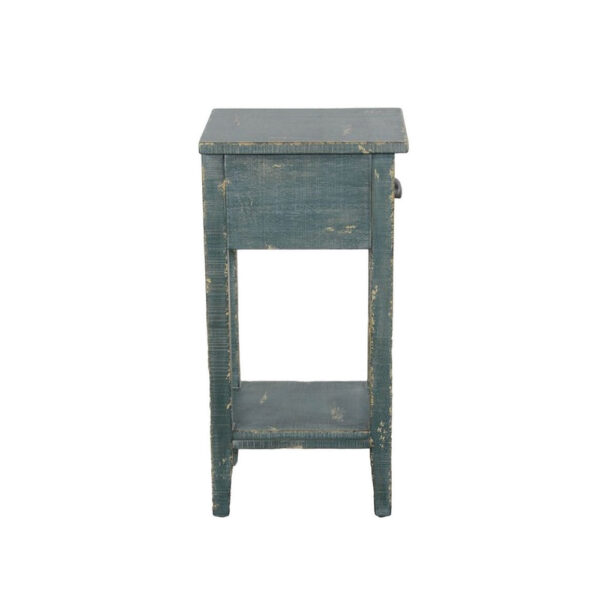 150220266991f81dd6e31.jpeg Rena Chairside Table, Drawer and Shelf, 14 Inch Green Mahogany Wood