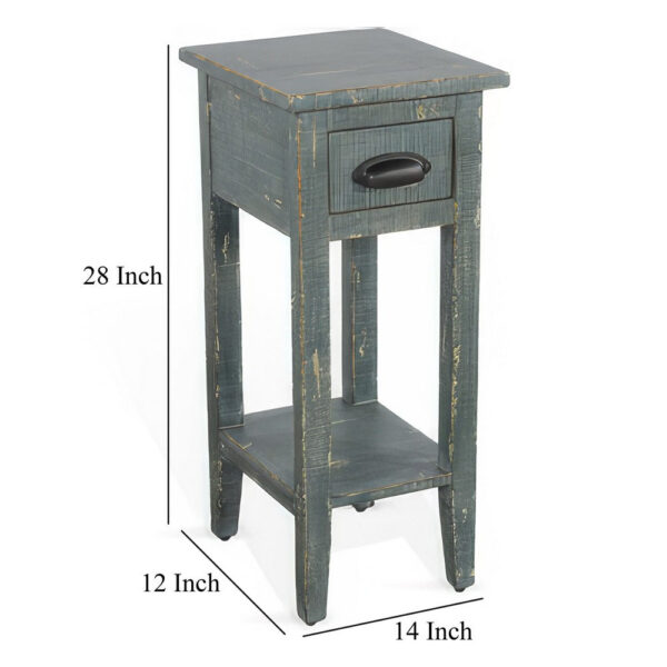 150220266991f81f7fdae.jpeg Rena Chairside Table, Drawer and Shelf, 14 Inch Green Mahogany Wood