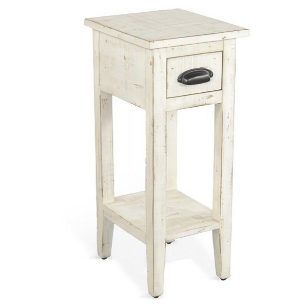150220266991f8232b4af.jpeg Rena Chairside Table, Drawer and Shelf, 14 Inch White Mahogany Wood